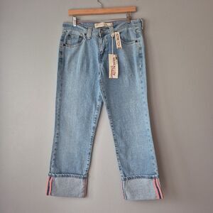 Levis Blue 505 VTG Y2K Noveau Stretch Straight Cuffed Cropped Jeans Womens 10